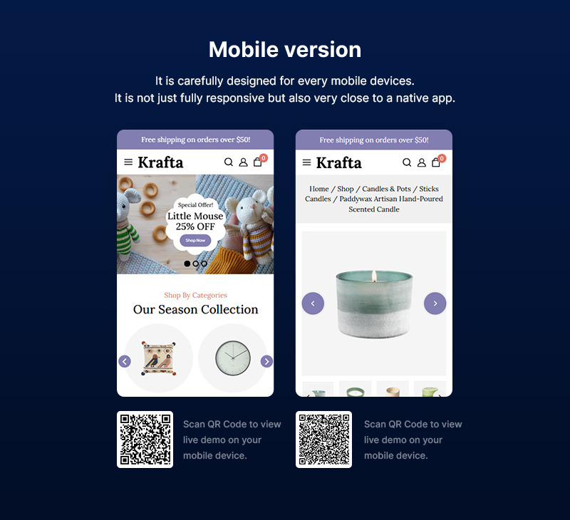 Krafta - Tema adaptable multipropósito de WooCommerce para tienda de artesanías y arte hecho a mano - Características Imagen 2