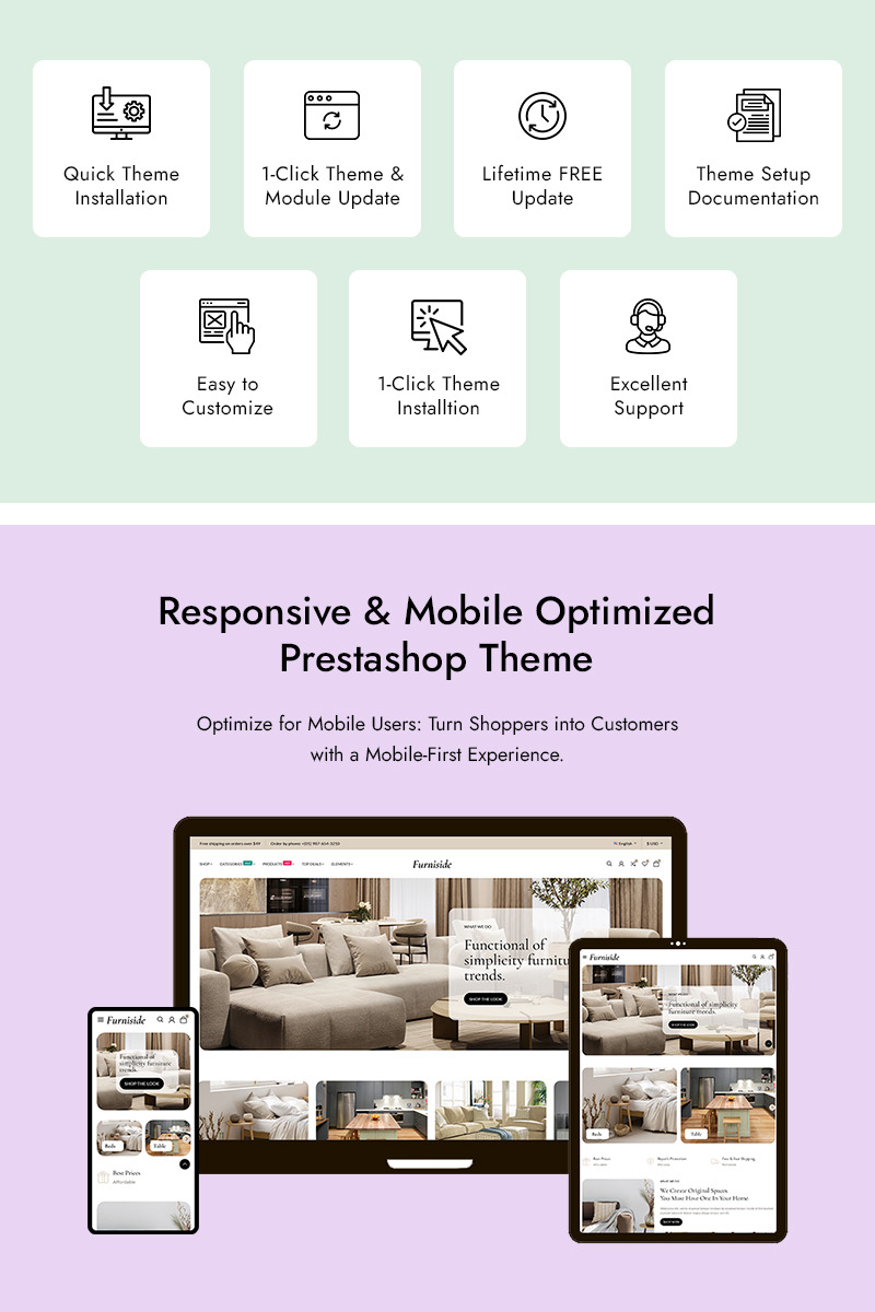 Furniside - prémiová responzivní šablona Prestashop Elementor pro nábytek a interiér - Features Image 1