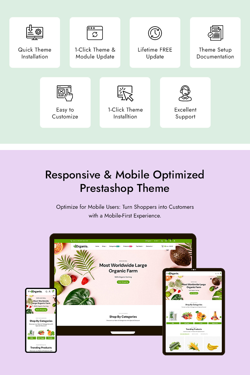 Organio - Fruits and Vegetables Prestashop Elementor Multipurpose Store - Features Image 1