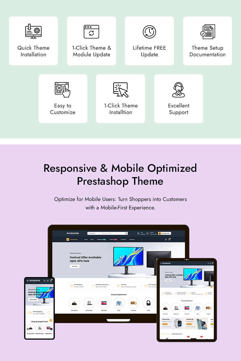 Amazonia - Мегамагазин електроніки та багатофункціональний магазин Prestashop Elementor - Features Image 1
