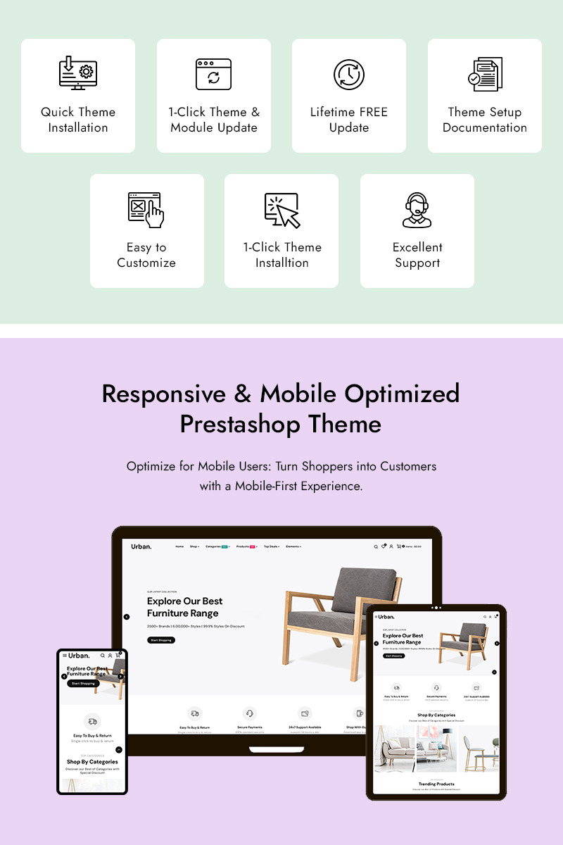 Urban – Negozio multifunzionale Prestashop Elementor per interni e arredamento - Caratteristiche Immagine 1