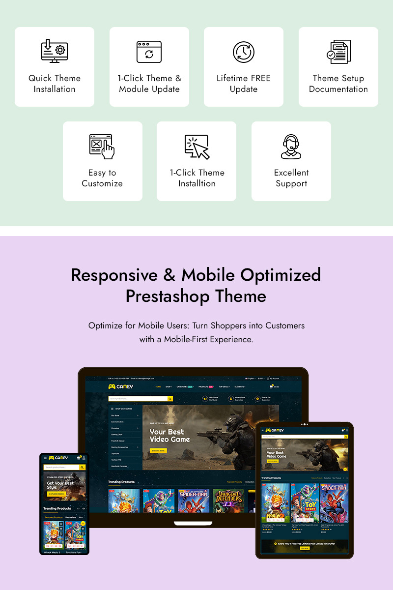 Gamey - Online Game Multipurpose Responsive Prestashop Elementor Theme - Features Image 1