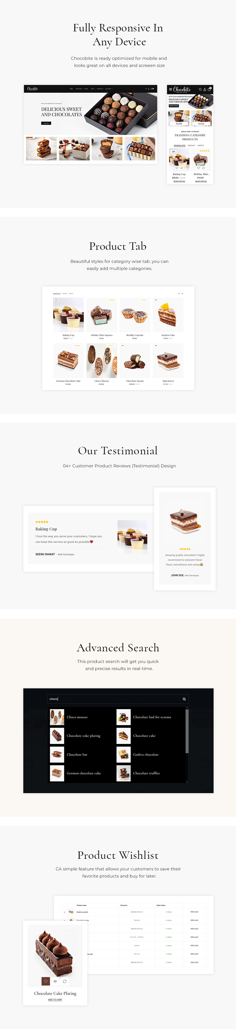 Chocobites - Czekolada, Słodycze, Piekarnia i Ciasto Elementor Szablon witryny Woocommerce - Obraz funkcji 2