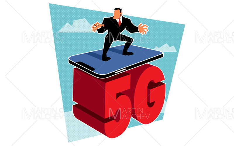 Affärsman surfar på smartphone 5G vektorillustration - Features Image 1