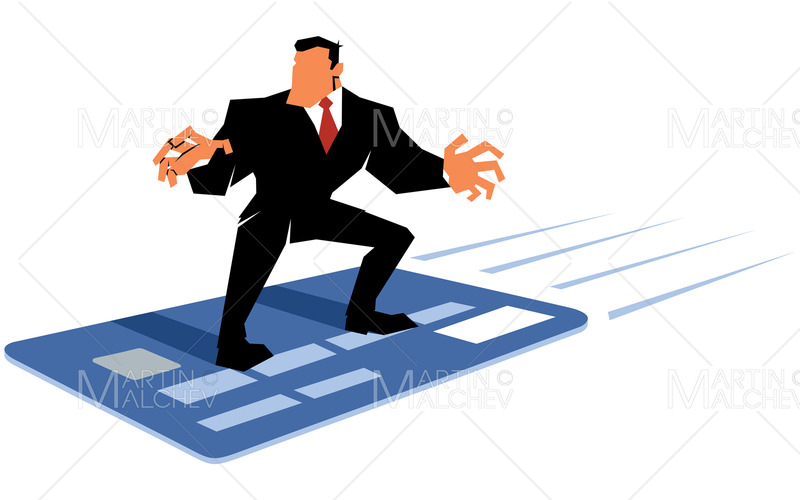 Affärsman som surfar på kreditkort på vit vektorillustration - Features Image 1