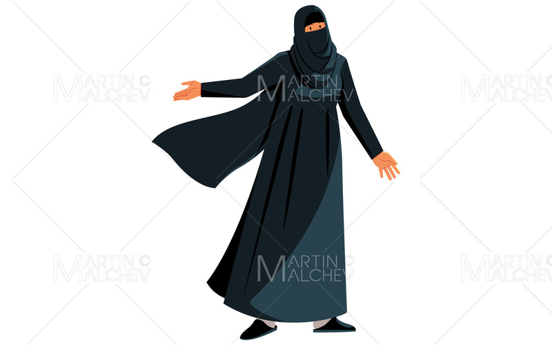 Moslimvrouw die Niqab op witte vectorillustratie draagt - Features Image 1