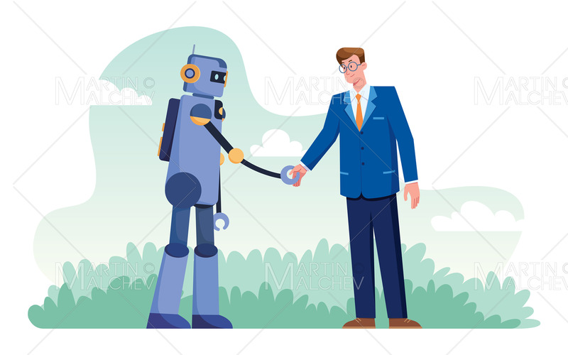 Affärsman och robot vektorillustration - Features Image 1