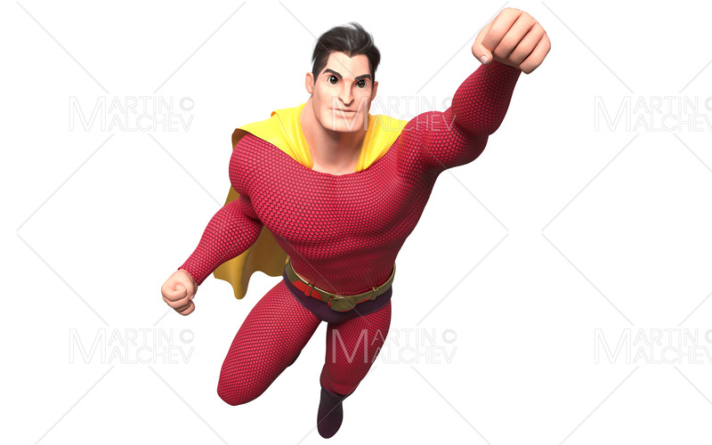 Superhjälte kommer på vit 3D-rendering - Features Image 1