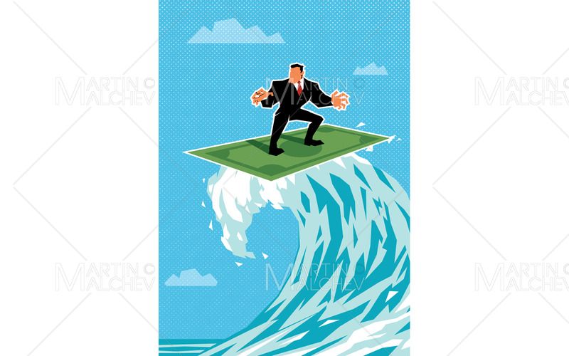 Affärsman som surfar på dollarvektorillustration - Features Image 1