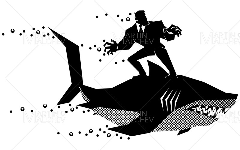 Affärsman Ridning Shark svart och vit vektorillustration - Features Image 1