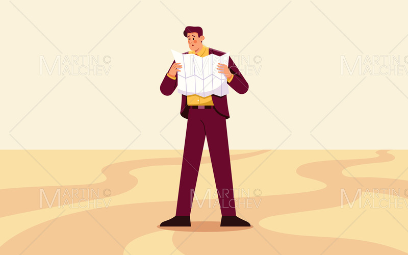 hombre de negocios, lectura, mapa, vector, ilustración - Características Imagen 1