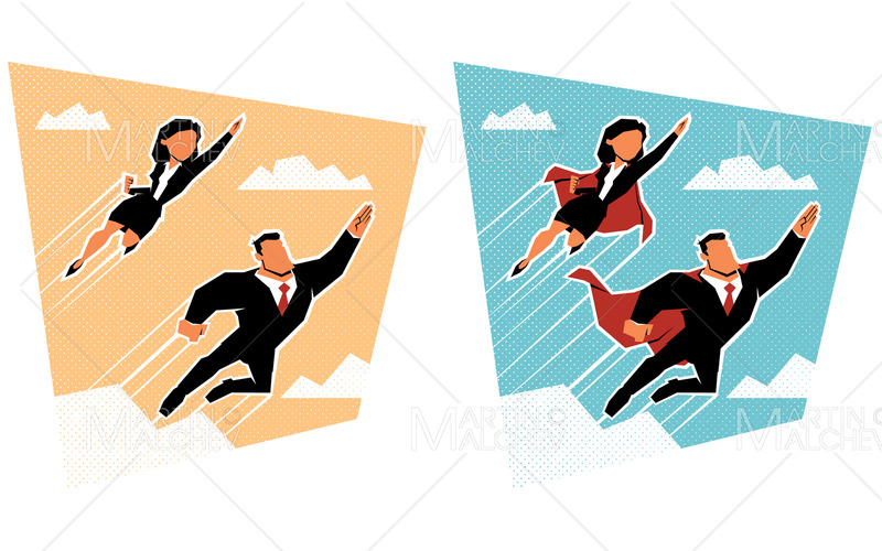 Affärspar flyger i himlen vektorillustration - Features Image 1