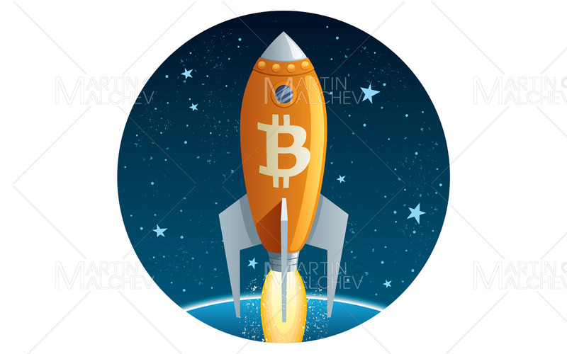 Bitcoin raket i rymden vektorillustration - Features Image 1