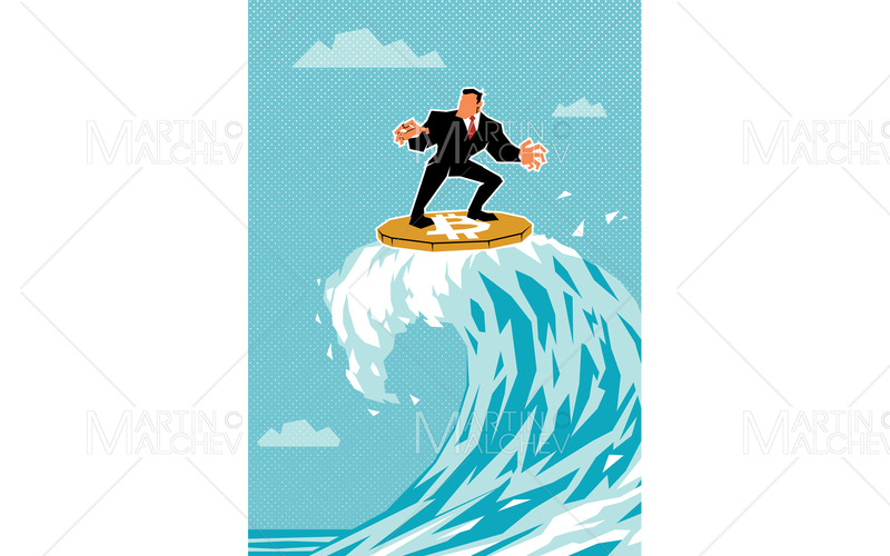 Businessman Surfing on Bitcoin Vector Illustration - Features Image 1