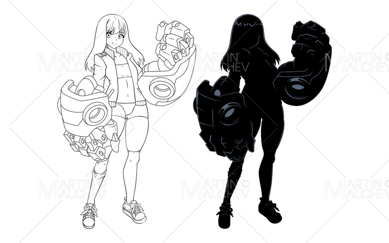 Anime Girl Line Art and Silhouette Vector Illustration - Features Image 1