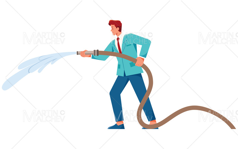 Affärsman med brandslang vektorillustration - Features Image 1