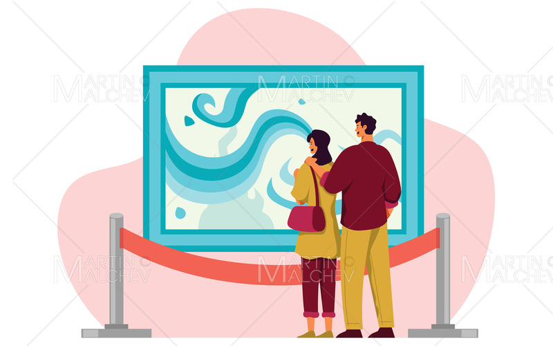Looking at Painting in Gallery Vector Illustration - Features Image 1
