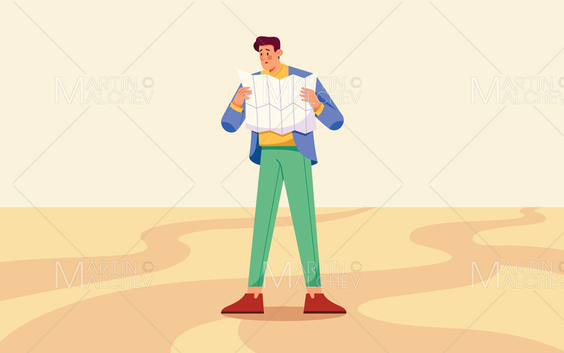 Man Reading Map Vector Illustration - Features Image 1