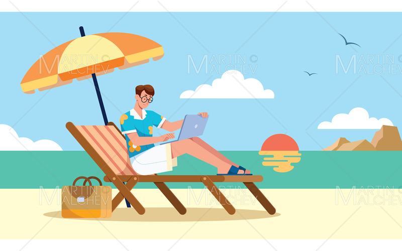 Freelancer en la ilustración de Vector de playa - Características Imagen 1