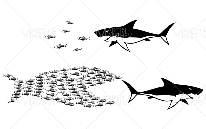 Grande pesce piccolo pesce illustrazione vettoriale - Caratteristiche Immagine 1