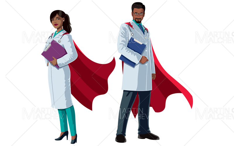 Indian Doctor Superheroes su bianco illustrazione vettoriale. - Caratteristiche Immagine 1