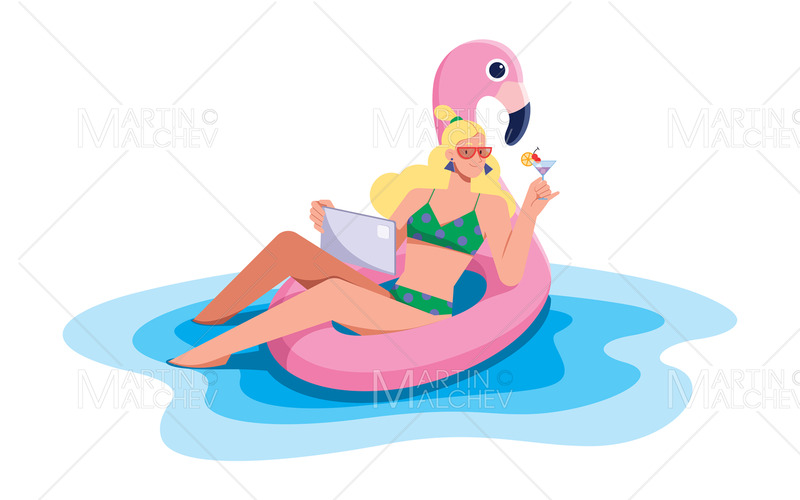 Frilansande kvinna i pool isolerade vektorillustration - Features Image 1