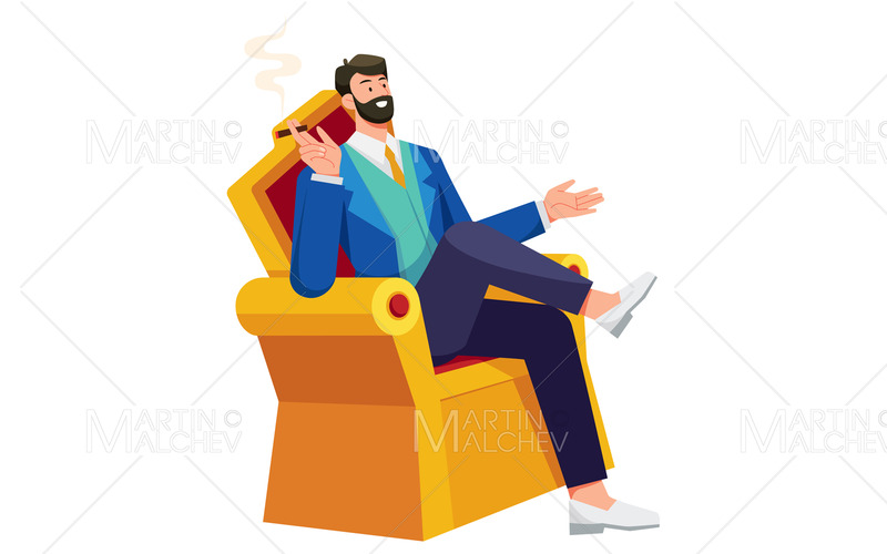 hombre rico, en, trono, vector, ilustración - Características Imagen 1