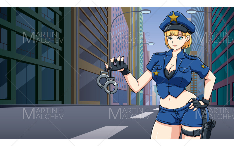 Anime-Polizist in der Straßen-Vektor-Illustration - Eigenschaften Bild 1
