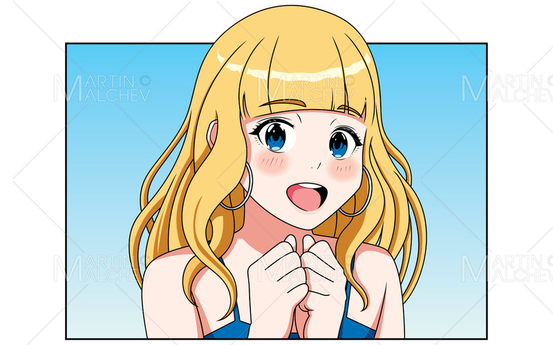 Pleasantly Surprised Anime Girl Vector Illustration - Features Image 1