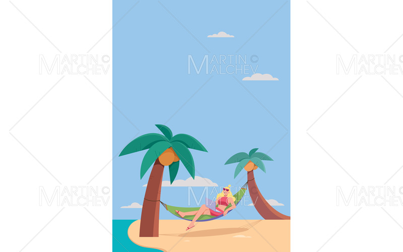 Freelancer Girl on Hammock Vertical Vector Illustration - Caratteristiche Immagine 1