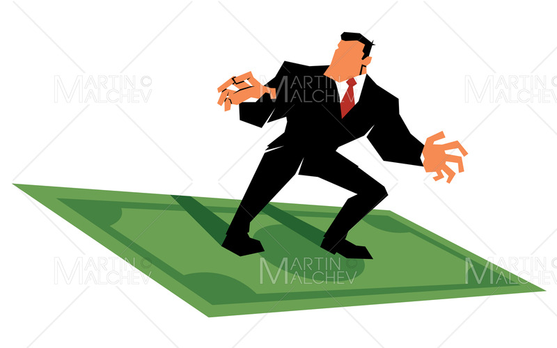 Affärsman rider dollarsedel på vit vektorillustration - Features Image 1