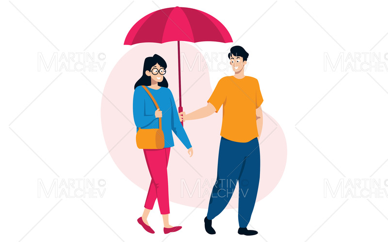 Gentleman Sheltering Lady Vector Illustration - Features Image 1