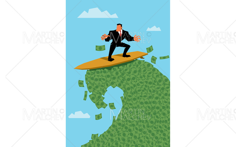 Affärsman Ridning Money Wave vektorillustration - Features Image 1