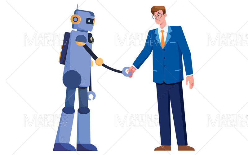 Affärsman och robot på vit vektorillustration - Features Image 1