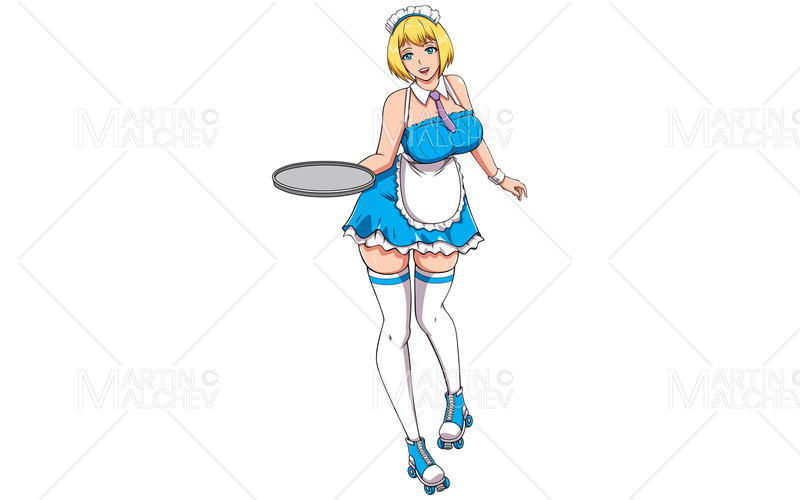 Anime servitris flicka på vit vektorillustration - Features Image 1