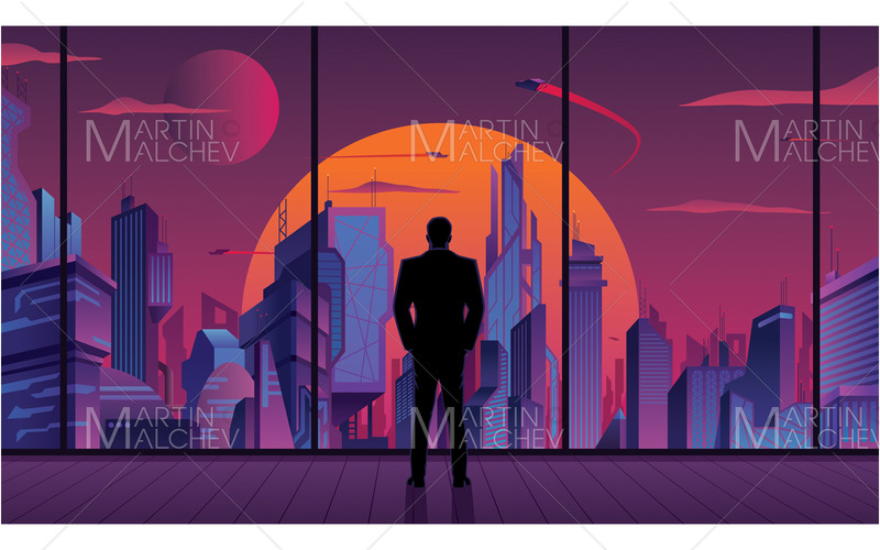Affärsman tittar på futuristisk stad vektorillustration - Features Image 1