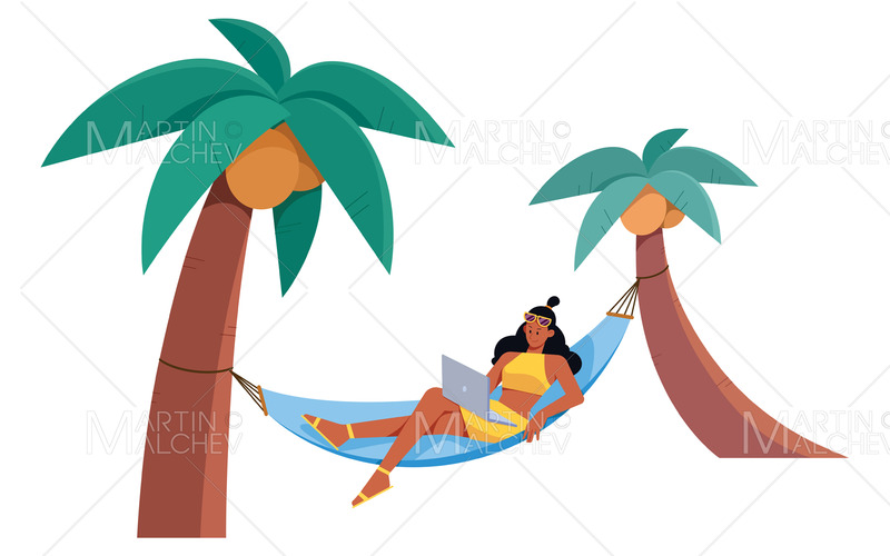 Frilansande kvinna på hängmatta isolerade vektorillustration - Features Image 1