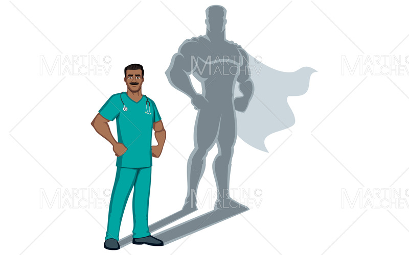 Indisk sjuksköterska Superhero Shadow Vector Illustration - Features Image 1