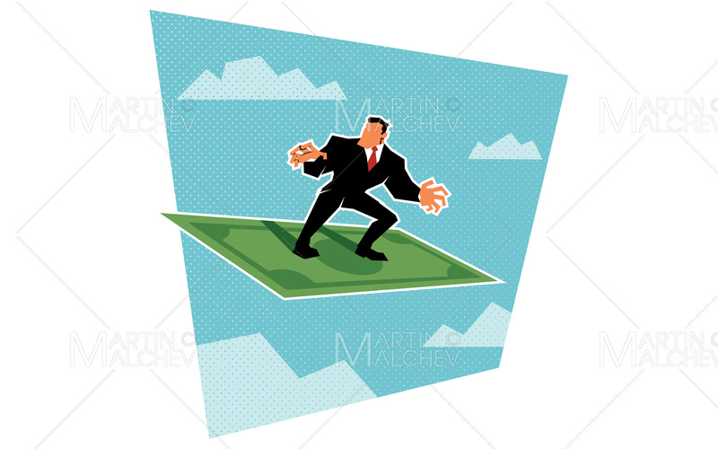 Affärsman rider dollarsedel vektorillustration - Features Image 1