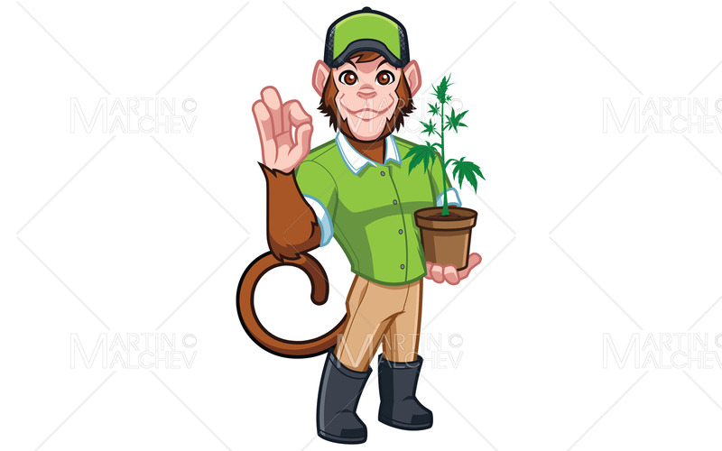 Illustrazione della mascotte del coltivatore della scimmia della cannabis - Caratteristiche Immagine 1