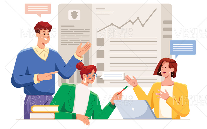 Kollega som diskuterar projektvektorillustration - Features Image 1