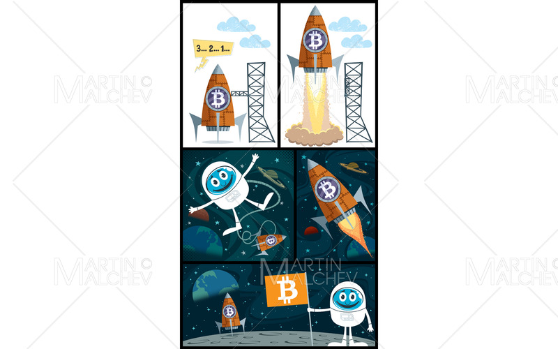 Bitcoin till månen vektorillustration - Features Image 1