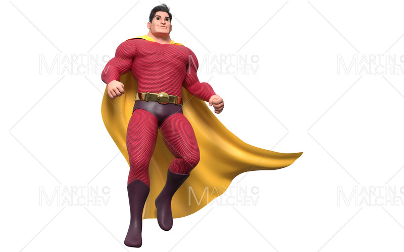 Superhjälte som flyger och ler på vit 2 3D-rendering - Features Image 1