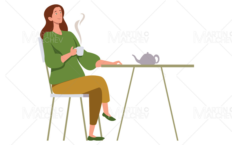 Kvinna som dricker te vektorillustration - Features Image 1