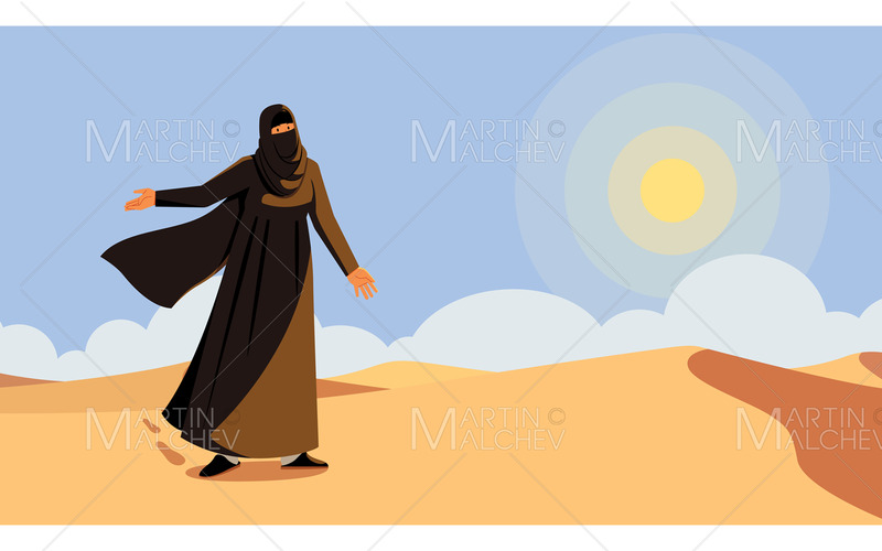 Muslimsk kvinna i öknen vektorillustration - Features Image 1