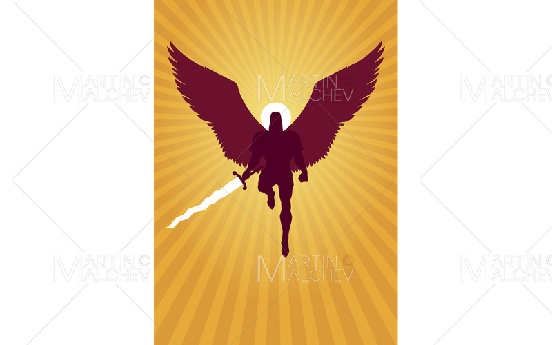 Archangel Michael Flying Silhouette Vector Illustration - Features Image 1