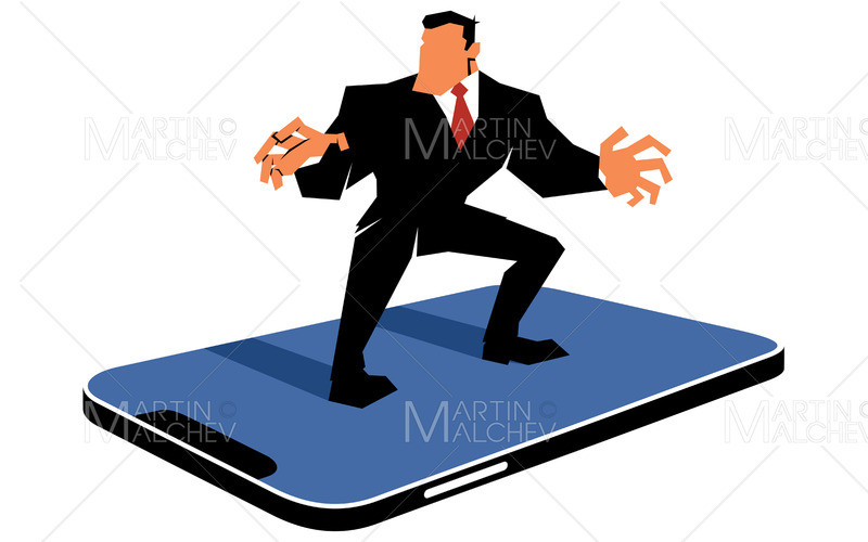Affärsman surfar på smartphone på vit vektorillustration - Features Image 1