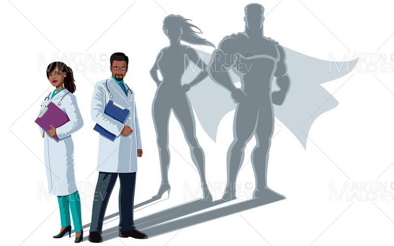 Indian Doctor Superheroes Shadow illustrazione vettoriale. - Caratteristiche Immagine 1