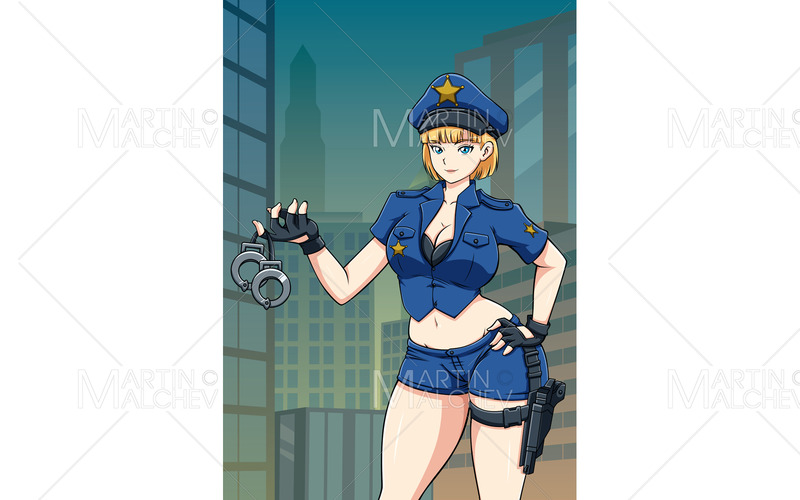 Anime Cop in City Vector Illustration - Features Image 1