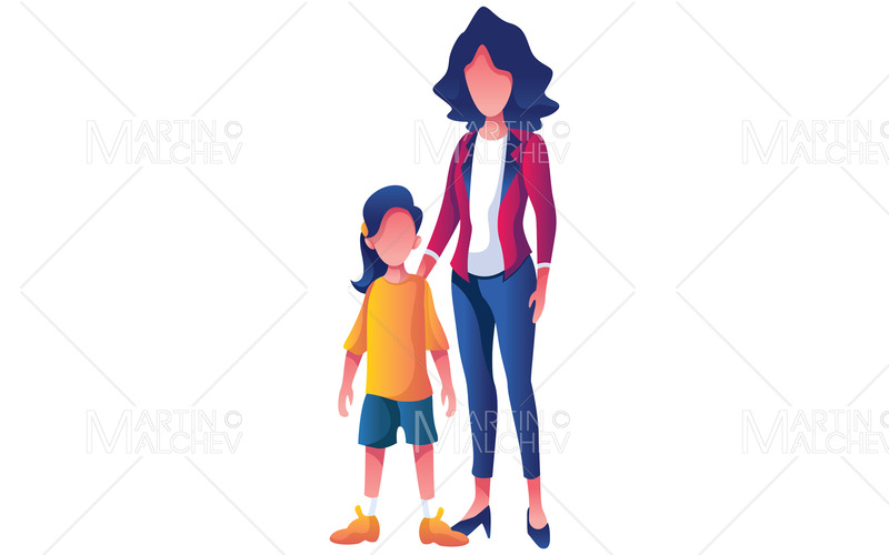 Madre e figlia su sfondo bianco Vector Illustration - Caratteristiche Immagine 1